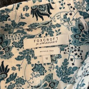 Foxcroft Teal and White Floral Shirt, winter, y2k, elegant, comfy,durable P0075